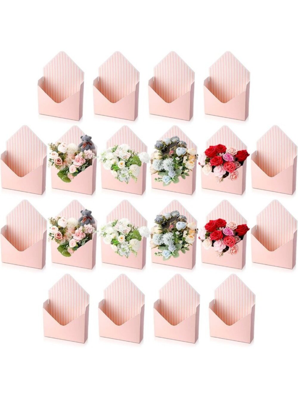 20 Pcs Floral Bouquet Gift Boxes - Pink Flower Packaging for Weddings & Parties